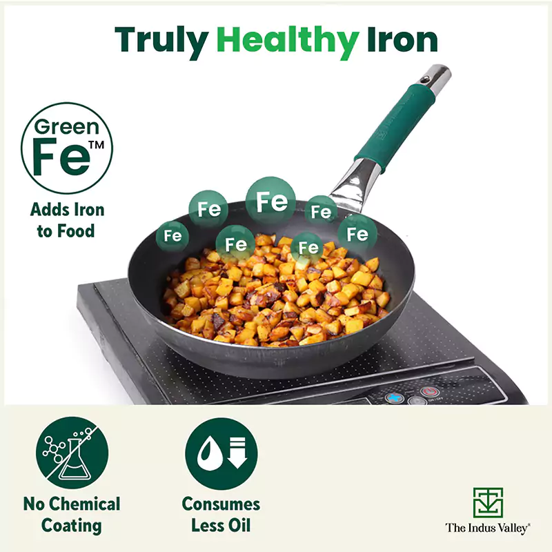 100% Pure Iron Cookware Set: Tawa 26 cm + Fry Pan 25 cm + Kadai 25 cm, Toxin-free Sheet Iron, Pre-seasoned, Kitchen Set for Home - Image 8