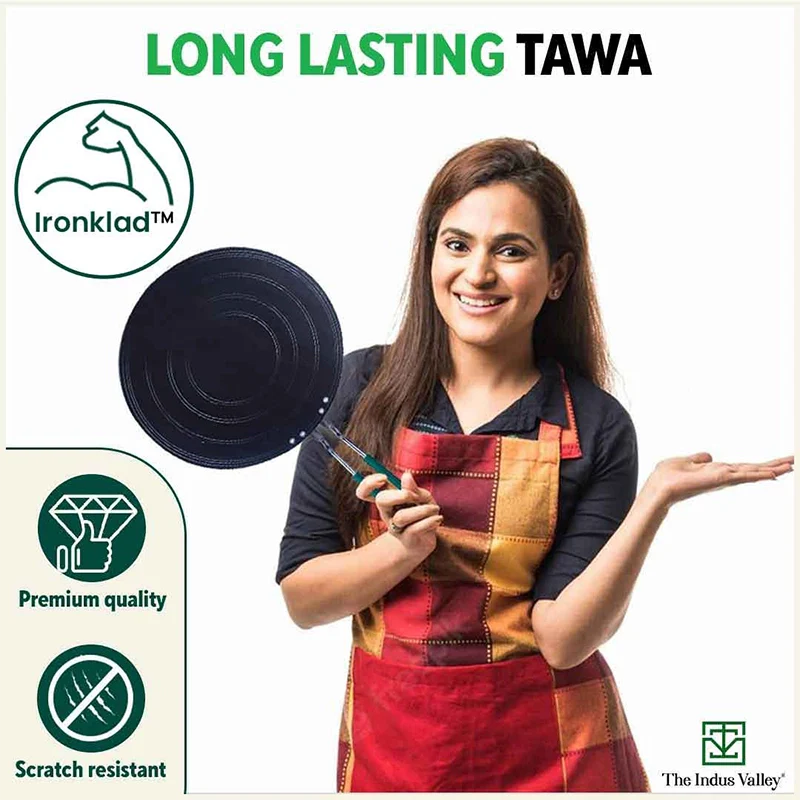 100% Pure Sheet Iron Concave Tawa 25.5cm/30.5cm, Toxin-free, Seasoned, Silicone Handle - Image 7