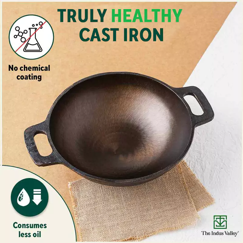 Super Smooth Cast Iron (25.4cm)Kadai+(28cm)Tawa+ Free 400 Tadka Pan, Kitchen set for Home, 100% Pure, Toxin-free, Naturally Nonstick - Image 4