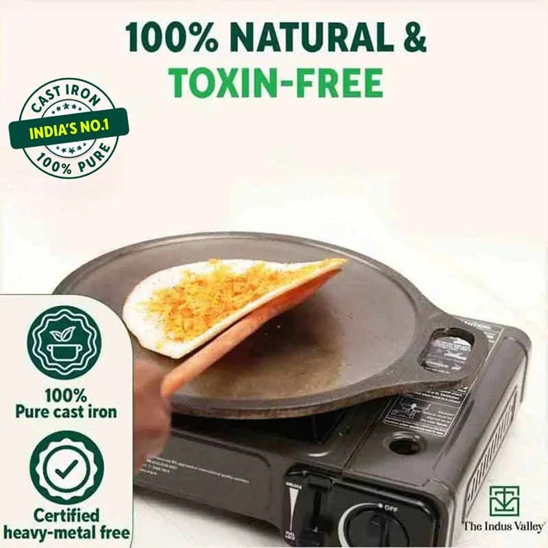 Super Smooth Cast Iron (25.4cm)Kadai+(28cm)Tawa+ Free 400 Tadka Pan, Kitchen set for Home, 100% Pure, Toxin-free, Naturally Nonstick - Image 5