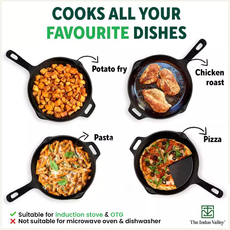 Super Smooth Cast Iron Frypan 1.7L , Pre-seasoned, Nonstick, 100% Pure,Toxin-free, Free ₹400 Tadka Pan - Image 10