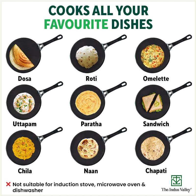 CASTrong Cast Iron Tawa 25.4cm + Free 400 Tadka Pan,Pre-seasoned, Naturally Nonstick, 100% Pure, Toxin-free - Image 10