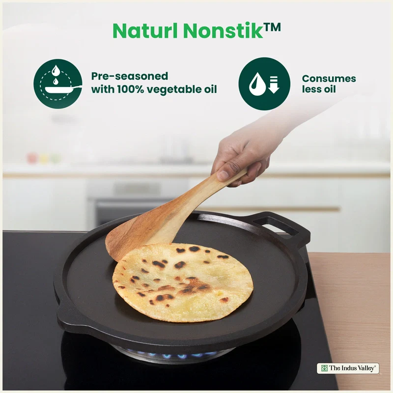 CASTrong Cast Iron Combo - Tawa [27.5 cm] + Fish Fry Pan [22.5 cm] + Free Wooden Flip, Pre-seasoned, 100% Pure, Toxin-free, Induction Compatible - Image 6