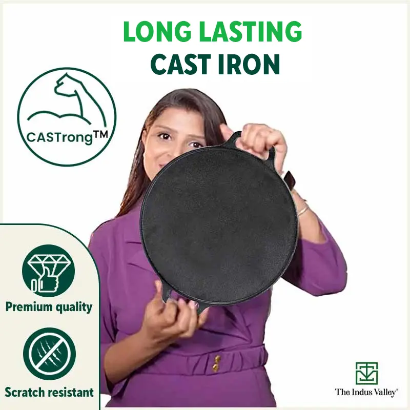 CASTrong Cast Iron Cookware Set: Free ₹110 Spatula +(30.5cm)Tawa+(25.4cm)Kadai+(22.9cm)Fry Pan, Kitchen set for Home, Pre-seasoned,100% Pure,Toxin-free - Image 9