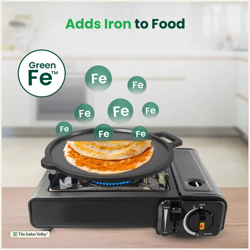 CASTrong Cast Iron Cookware Set - Tawa [27.5 cm] + Fish Fry Pan [25 cm] + Free Wooden Flip, Pre-seasoned, 100% Pure, Toxin-free, Induction Compatible - Image 5