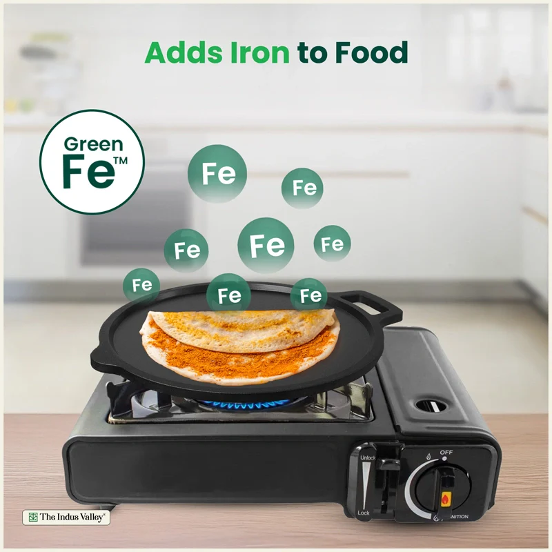 CASTrong Cast Iron Combo - Tawa [27.5 cm] + Skillet [25 cm] + Free Wooden Flip, Pre-seasoned, 100% Pure, Toxin-free, Induction Compatible - Image 5
