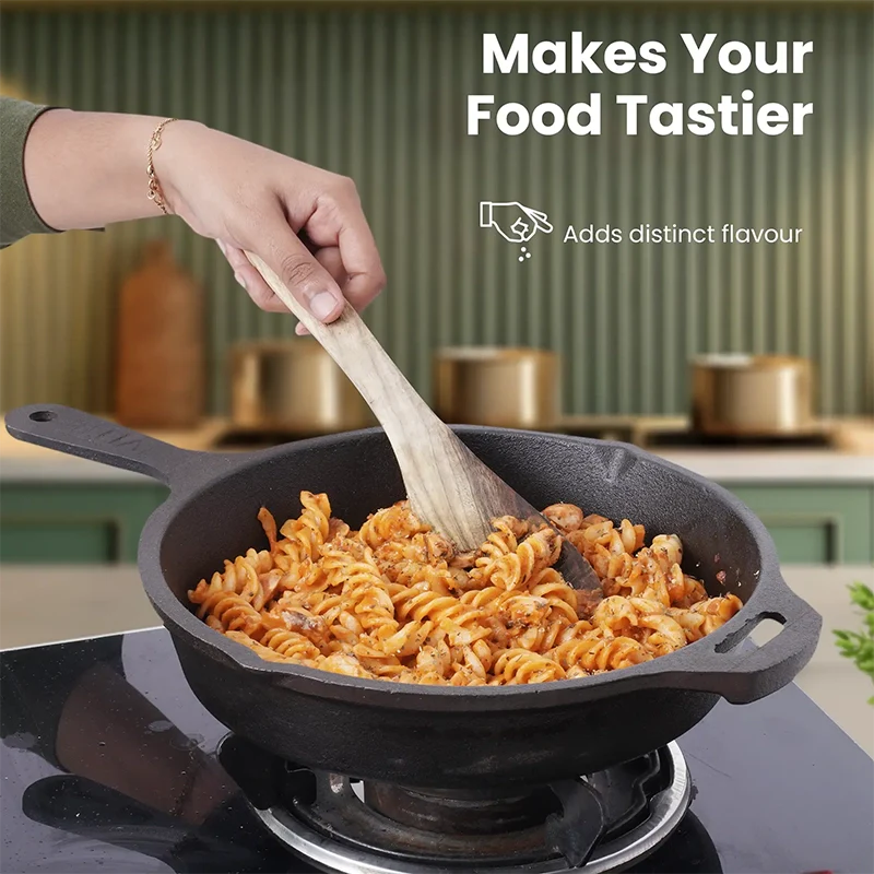 CASTrong Cast Iron Cookware Set: Tawa(25cm)+ Fry Pan(25cm) + Wok Kadai(20cm), Kitchen set for Home, Pre-seasoned,100% Pure Cast Iron Cookware,Toxin-free Pots and Pans, Free Tadka Pan - Image 8