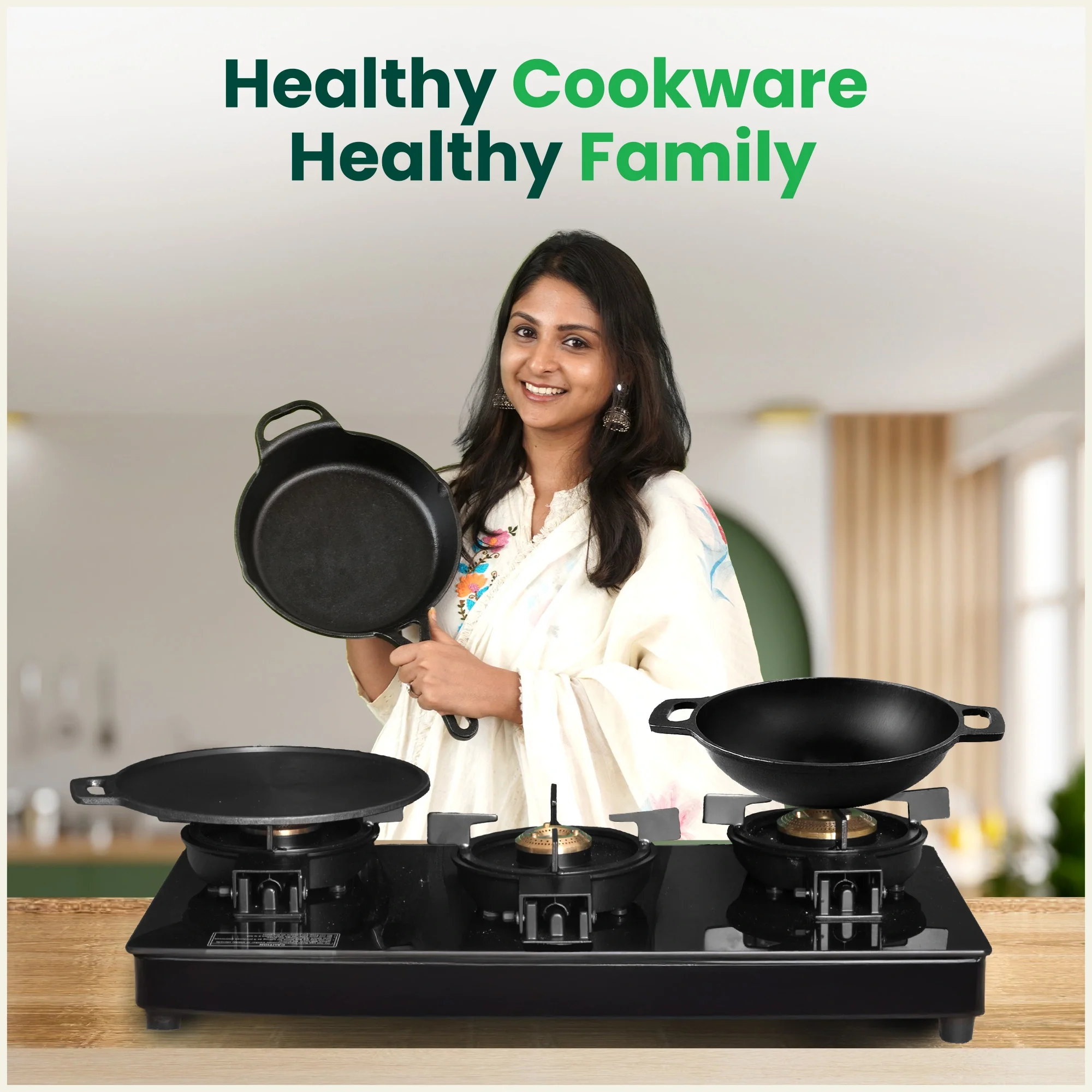 Premium CASTrong Cast Iron Double Handle Tawa 30.1cm, Pre-seasoned, Naturally Nonstick, 100% Pure, Toxin-free 3kg - Image 2