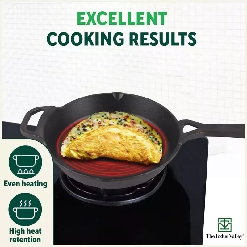CASTrong Cast Iron Fry Pan/Skillet 25.4cm 1.7L, Pre-seasoned, Naturally Nonstick, 100% Pure, Toxin-free, Induction, Free 110 Spatula - Image 6