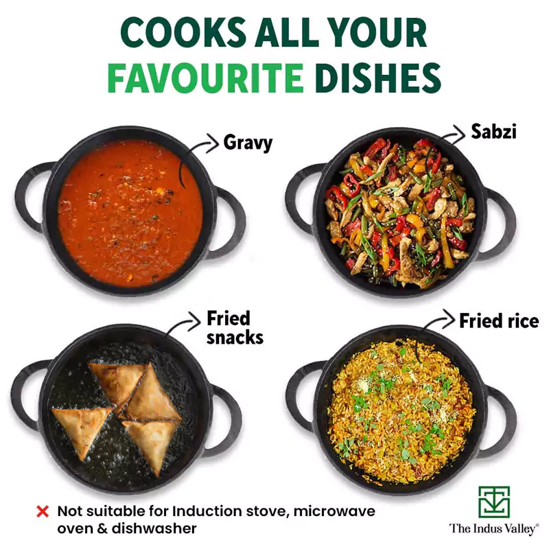 CASTrong Cast Iron Kadai, Pre-seasoned, Nonstick, 100% Pure, Toxin-free, 25.2cm, 2.2L, 2.37kg - Image 10