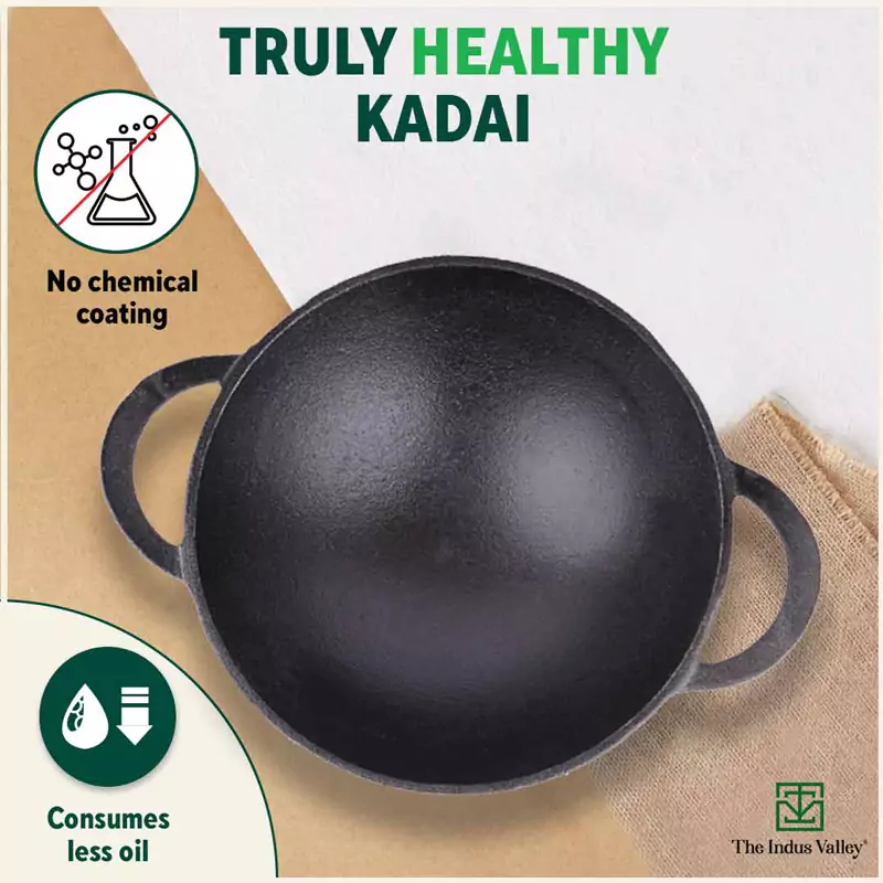 CASTrong Cast Iron Kadai, Pre-seasoned, Nonstick, 100% Pure, Toxin-free, 25.2cm, 2.2L, 2.37kg - Image 3