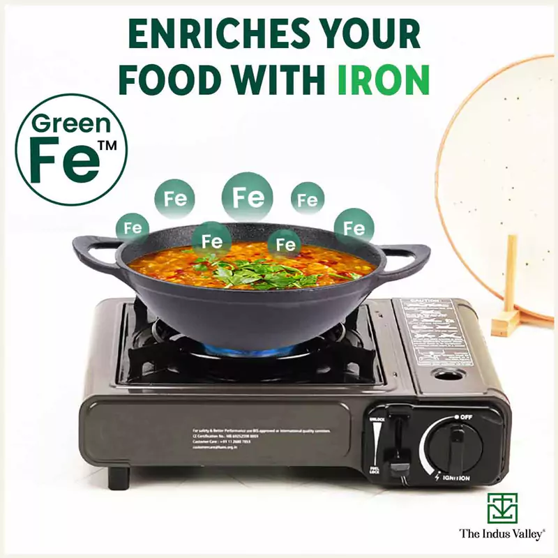 CASTrong Cast Iron Kadai, Pre-seasoned, Nonstick, 100% Pure, Toxin-free, 25.2cm, 2.2L, 2.37kg - Image 5