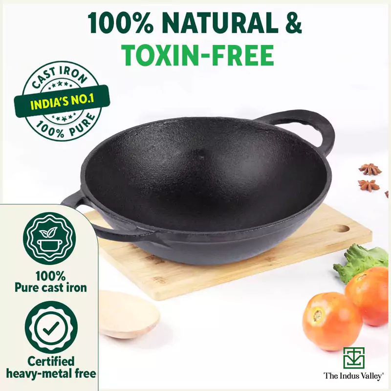 CASTrong Cast Iron Kadai 1.4L, Pre-seasoned, Naturally Nonstick, 100% Pure, Toxin-free 20.3cm - Image 4