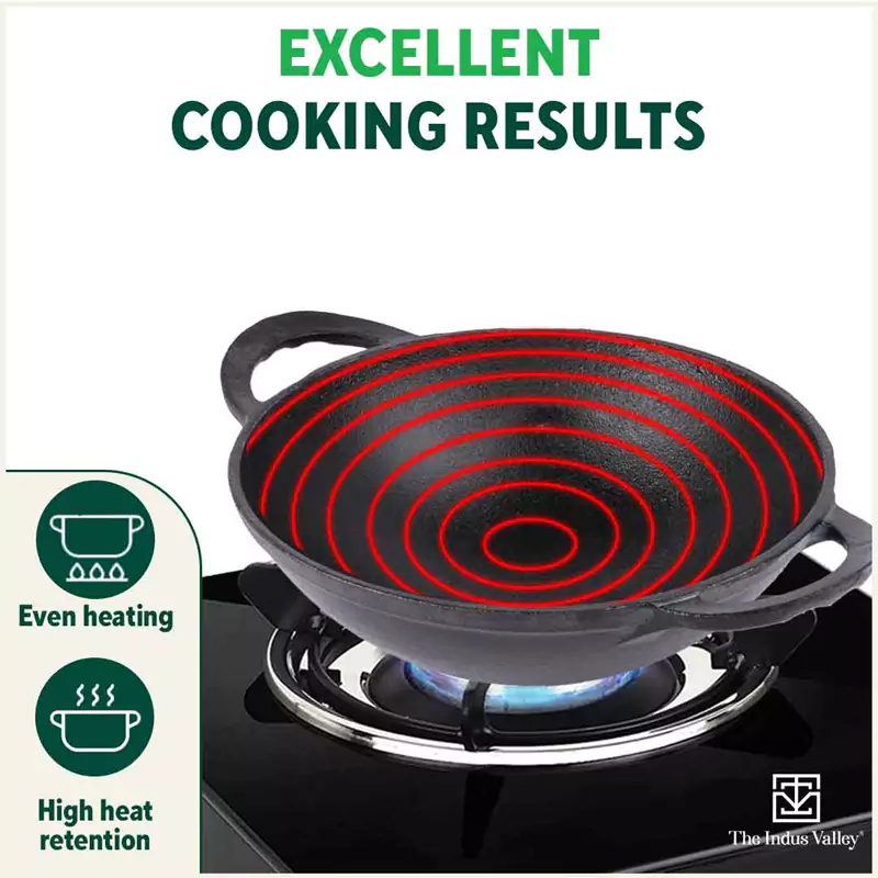 CASTrong Cast Iron Kadai 1.4L, Pre-seasoned, Naturally Nonstick, 100% Pure, Toxin-free 20.3cm - Image 6