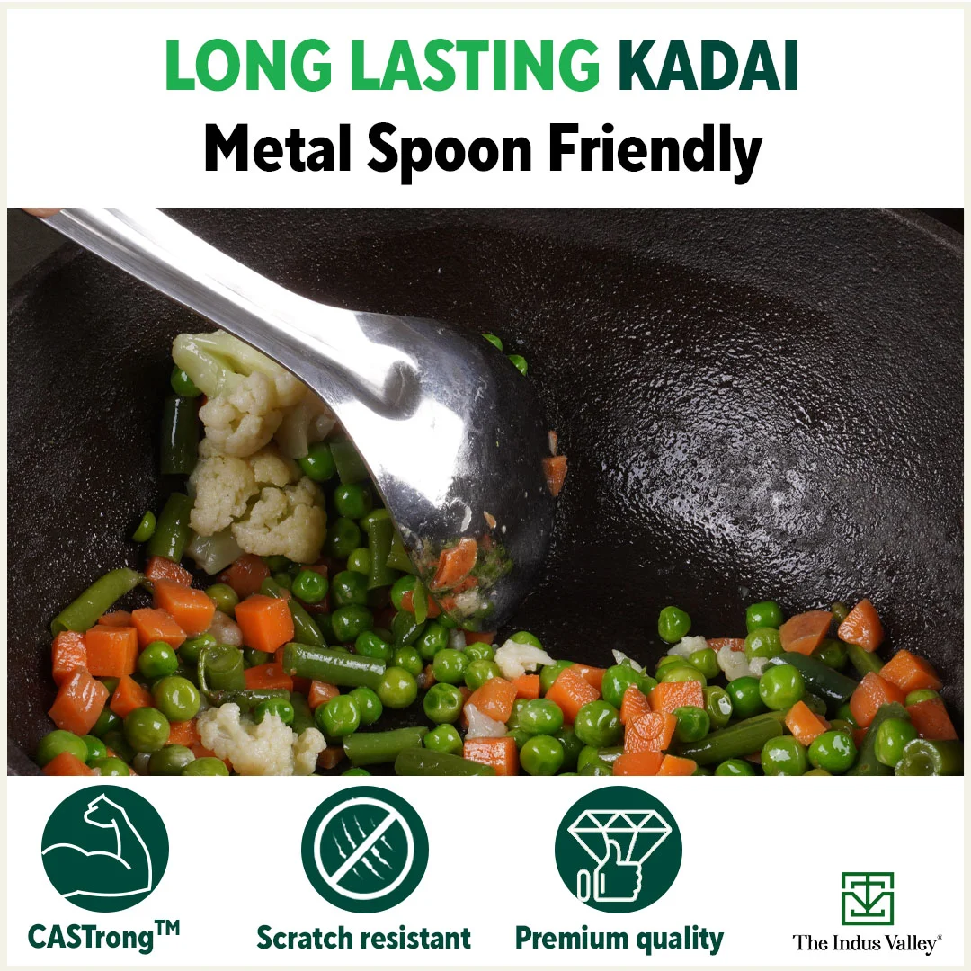 CASTrong Cast Iron Kadai 25.4 cm 2.3L, Pre-seasoned, Naturally Nonstick, 100% Pure, Toxin-free, Induction, Free 110 Spatula - Image 10