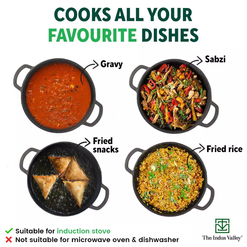CASTrong Cast Iron Kadai 25.4 cm 2.3L, Pre-seasoned, Naturally Nonstick, 100% Pure, Toxin-free, Induction, Free 110 Spatula - Image 11