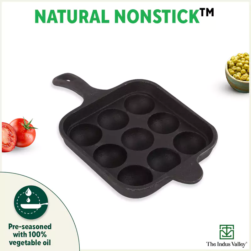 CASTrong Cast Iron Paniyaram/Appe Pan,Pre-seasoned, Naturally Nonstick, 100% Pure, Toxin-free, 9 Pit, 18cm, 2.4kg - Image 7