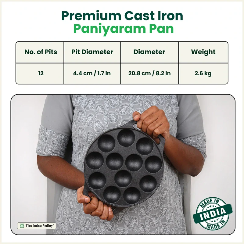 Premium CASTrong Cast Iron Premium Paniyaram Pan 20.8cm, Pre-seasoned, Nonstick, 100% Pure, Toxin-free, Medium 2.6kg - Image 2