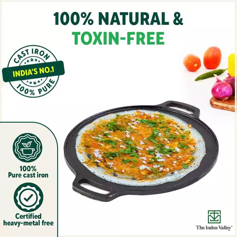 CASTrong Cast Iron Roti/Dosa Tawa 30.2cm, Pre-seasoned, Naturally Nonstick, 100% Pure, Toxin-free, Gas & Induction, Free 110 Spatula - Image 5