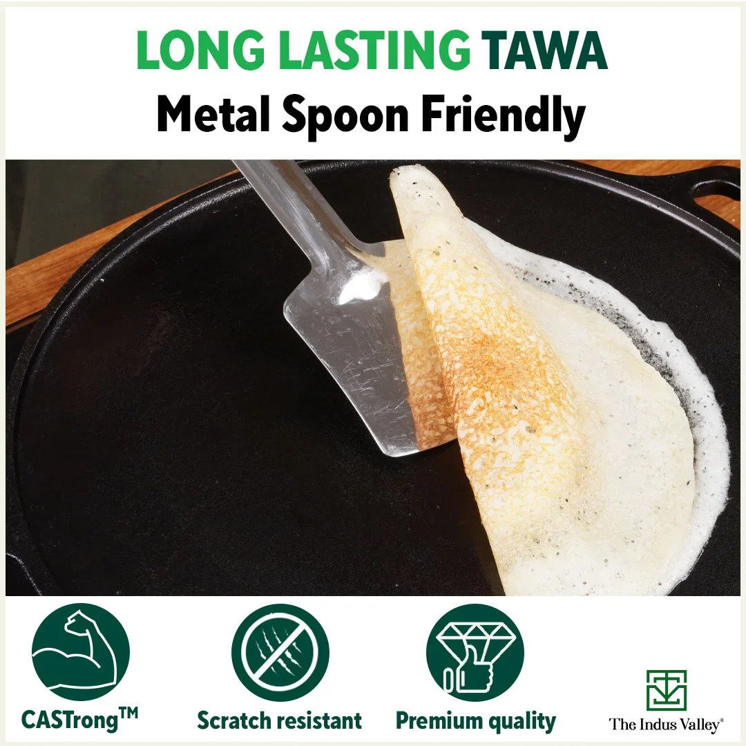 CASTrong Cast Iron Uttapam/ Set Dosa Tawa 23cm, 3 Pit, Pre-seasoned, 100% Pure, Toxin-free, Induction - Image 10
