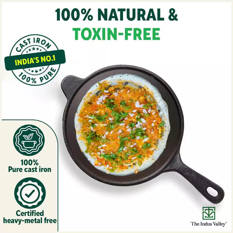 Super Smooth Cast Iron Set: (2.5L)Kadai+ Tawa+ (1.7L)Frypan, Kitchen set for Home, Naturally Nonstick, 100% Pure, Toxin-free, Free 400 Tadka Pan - Image 5