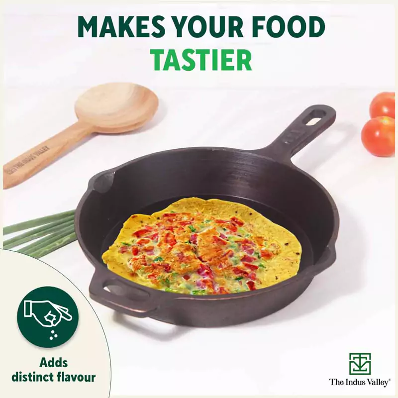 Super Smooth Cast Iron Set: (2.5L)Kadai+ Tawa+ (1.7L)Frypan, Kitchen set for Home, Naturally Nonstick, 100% Pure, Toxin-free, Free 400 Tadka Pan - Image 9