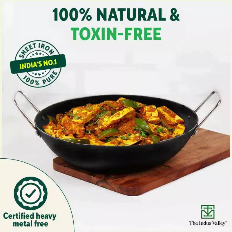 100% Pure Iron Cookware Set: (26.3cm)Tawa+ (25.4cm)Fry Pan+(25.4cm) Wok, Toxin-free Sheet Iron, Pre-seasoned, Induction & Gas, Kitchen Set for Home, Free ₹799 Kadai - Image 5