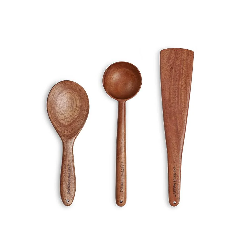 Set of 3 - 100% Natural Neem Wood Cooking & Serving Spoons/Spatula/Ladles, Toxin-free, Anti-microbial