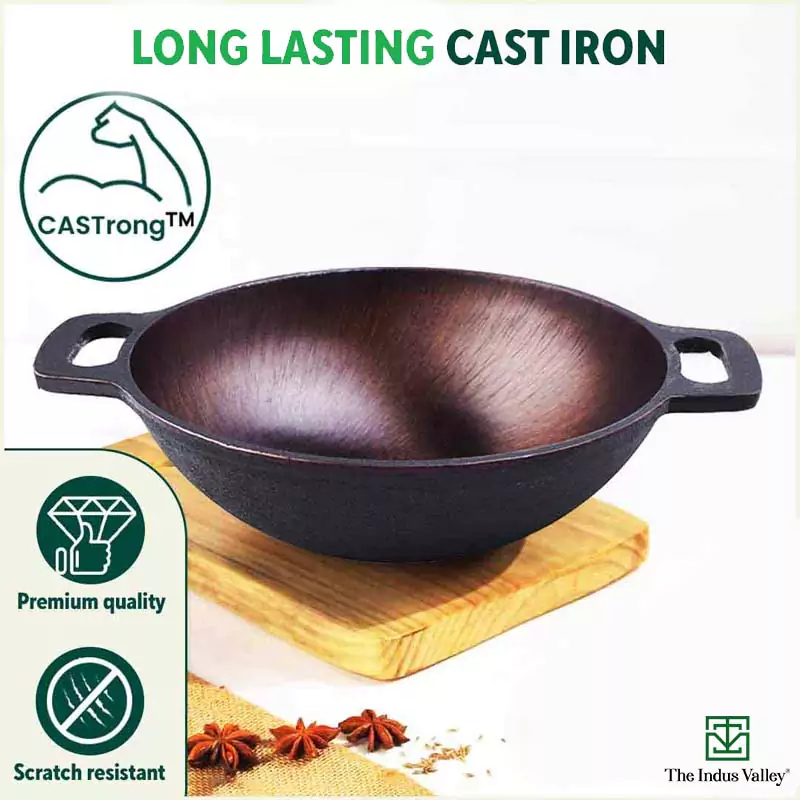 Super Smooth Cast Iron Set: (25.4cm)Frypan+ (25.4cm)Kadai+ (30.5cm)Tawa, Kitchen set for Home, Naturally Nonstick, 100% Pure,Toxin-free, Free 400 Tadka Pan - Image 10