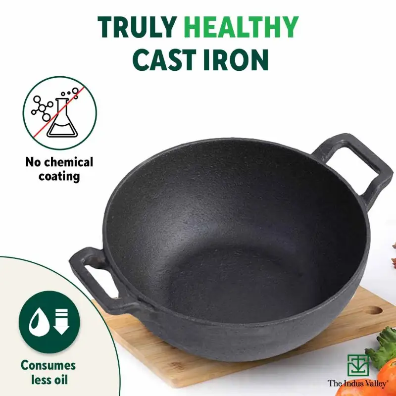 CASTrong Cast Iron Cookware Set: (25.7cm)Tawa+ (25cm)Kadai+ (25cm)Frypan, Kitchen Set for Home, Pre-seasoned, 100% Pure, Induction, Free ₹400 Tadka Pan - Image 3