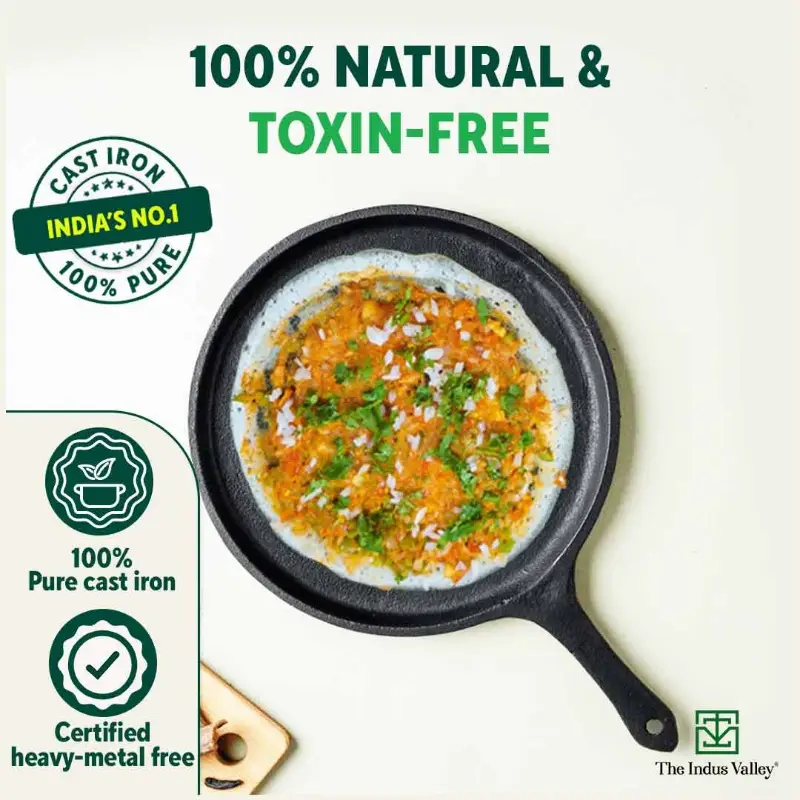 CASTrong Cast Iron Cookware Set: (25.7cm)Tawa+ (25cm)Kadai+ (25cm)Frypan, Kitchen Set for Home, Pre-seasoned, 100% Pure, Induction, Free ₹400 Tadka Pan - Image 4