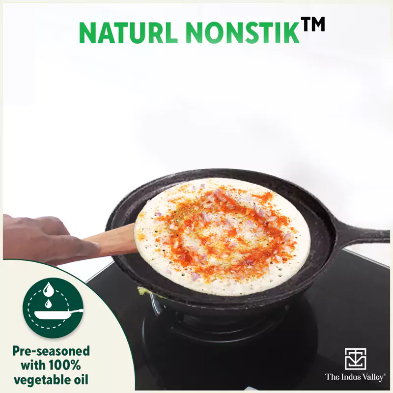 CASTrong Cast Iron Cookware Set: (25.7cm)Tawa+ (25cm)Kadai+ (25cm)Frypan, Kitchen Set for Home, Pre-seasoned, 100% Pure, Induction, Free ₹400 Tadka Pan - Image 5