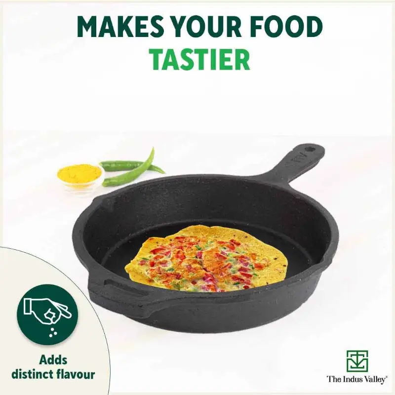 CASTrong Cast Iron Cookware Set: (25.7cm)Tawa+ (25cm)Kadai+ (25cm)Frypan, Kitchen Set for Home, Pre-seasoned, 100% Pure, Induction, Free ₹400 Tadka Pan - Image 7