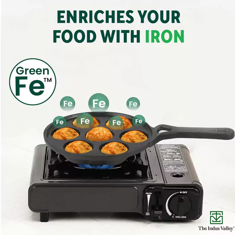7 Pit/Cup CASTrong Cast Iron Paniyaram/Appe pan 21.5cm + Free Spatula, Round, Long handle, Pre-seasoned, Naturally Nonstick, 100% Pure, Toxin-free, 21.5cm, 1.7kg - Image 5