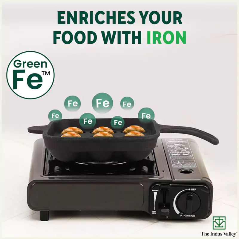 9 Pit/Cup CASTrong Cast Iron Paniyaram/Appe pan 18.5cm + Free Spatula, Square, Long handle, Pre-seasoned, Naturally Nonstick, 100% Pure, Toxin-free - Image 5