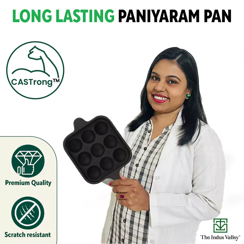 9 Pit/Cup CASTrong Cast Iron Paniyaram/Appe pan 18.5cm + Free Spatula, Square, Long handle, Pre-seasoned, Naturally Nonstick, 100% Pure, Toxin-free - Image 9