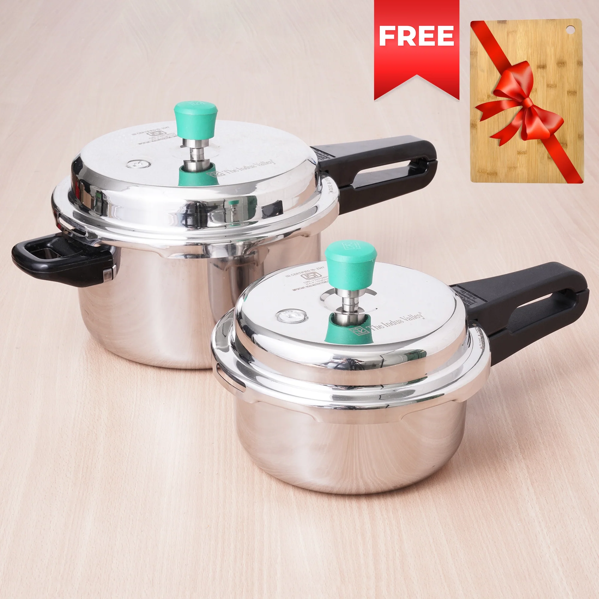 2L+5L RapidCuk Tri-ply Stainless Steel Pressure Cooker, Premium Quality, 3 Layer Heavy Bottom, 100% Safe, ISI Certified, 3 Yr Warranty, Induction & Gas