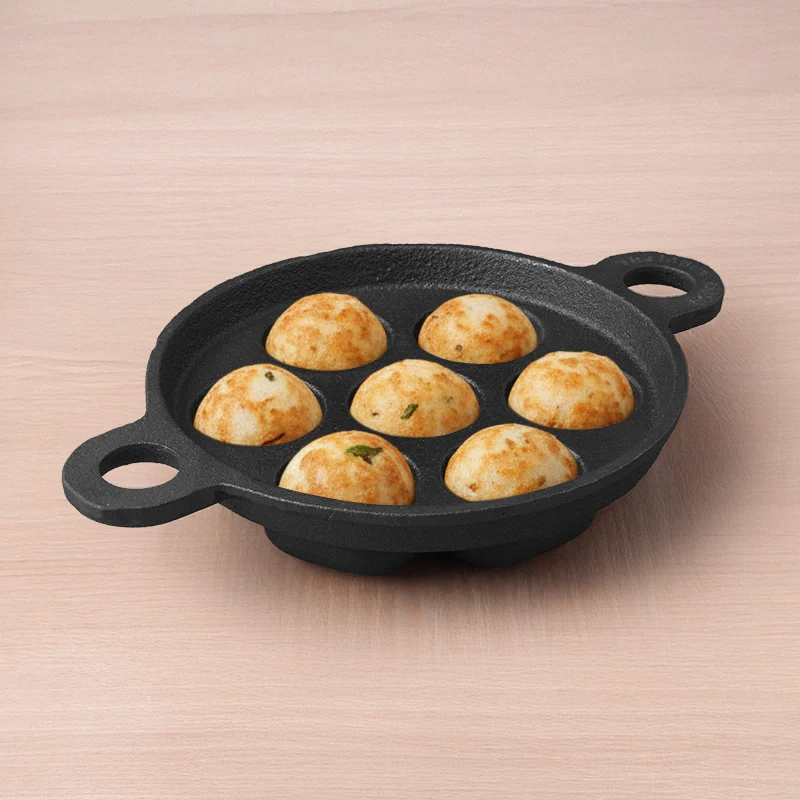 7 Pit, CASTrong Cast Iron Paniyaram/Appe Pan 18.9cm, Pre-seasoned, Natural Nonstick, 100% Pure, Toxin-free