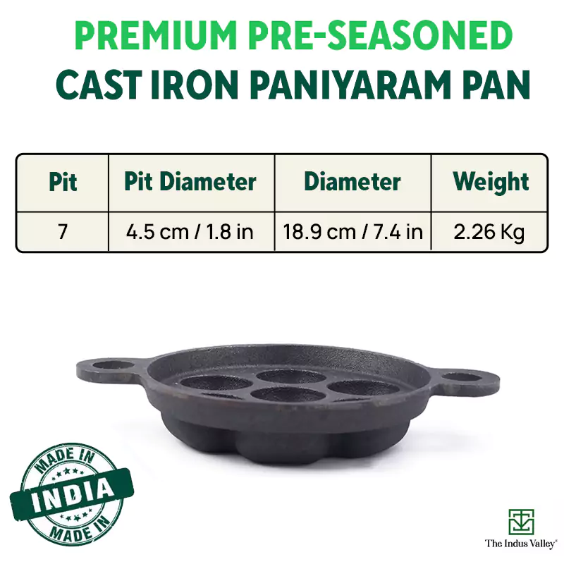7 Pit, CASTrong Cast Iron Paniyaram/Appe Pan 18.9cm, Pre-seasoned, Natural Nonstick, 100% Pure, Toxin-free - Image 2