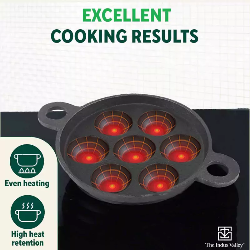 7 Pit, CASTrong Cast Iron Paniyaram/Appe Pan 18.9cm, Pre-seasoned, Natural Nonstick, 100% Pure, Toxin-free - Image 6