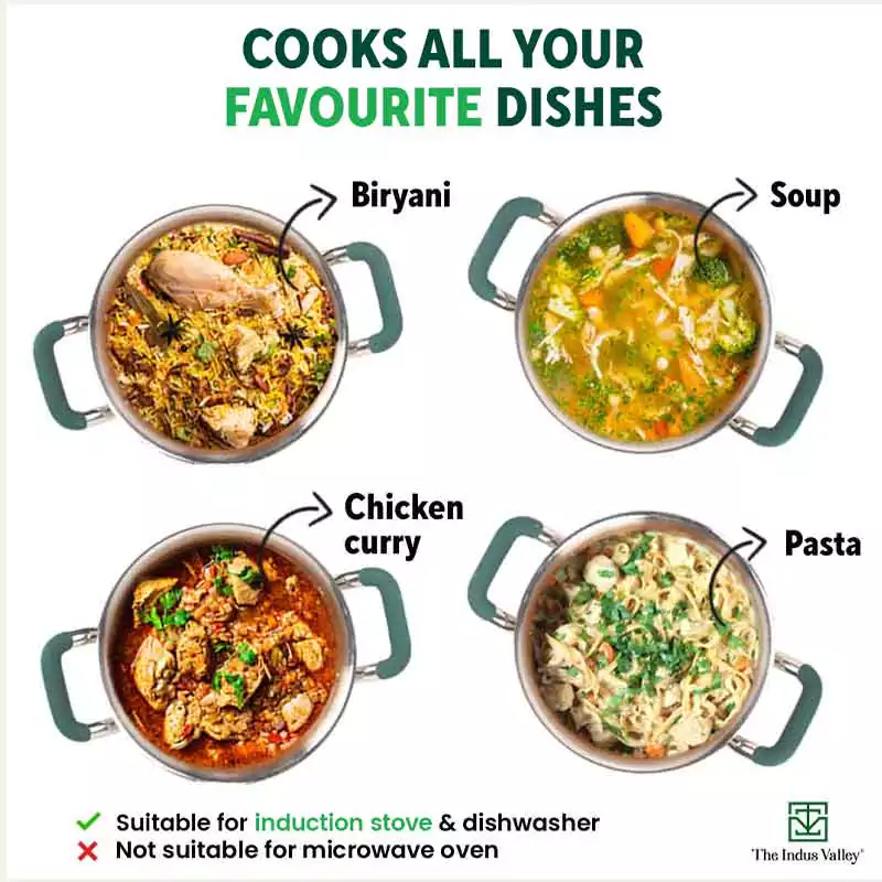 TurboCuk Tri-ply Stainless Steel Biryani Cooking Pot/Casserole 2.9L, Premium Quality, 3 Layer Thick Body, Cool Silicone Handles, 100% Toxin-free, Non-stick, Induction & Gas, Free ₹ 110 Spatula - Image 6