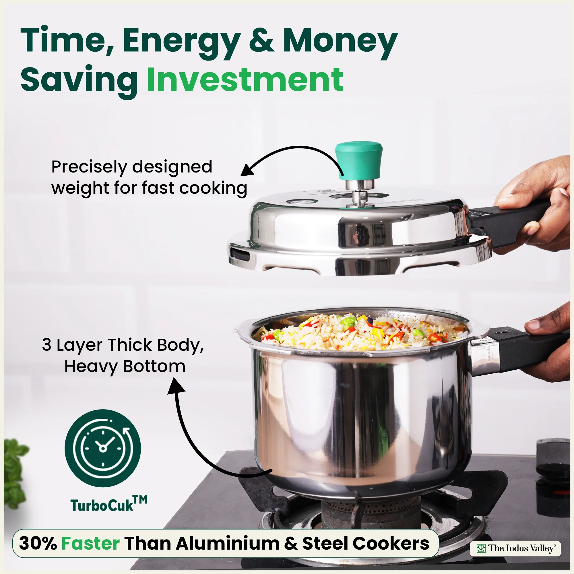 2/3/5L RapidCuk Tri-ply Stainless Steel Pressure Cooker, Premium Quality, 3 Layer Thick Body, Heavy Bottom, 100% Safe, ISI Certified, 5 Yr Warranty, Induction & Gas - Image 6