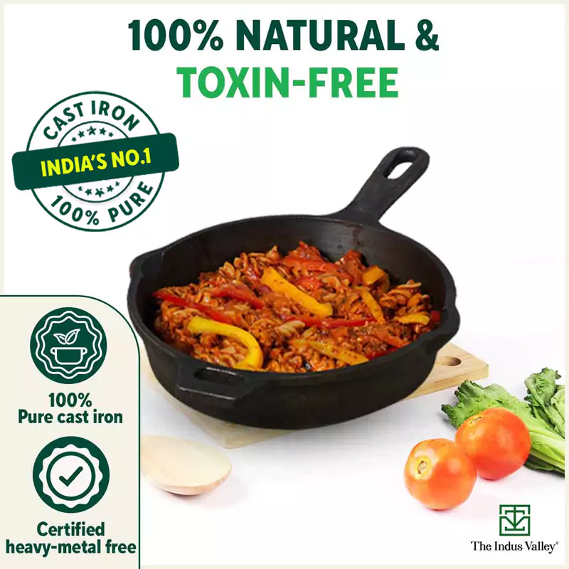 Super Smooth Cast Iron Frypan 1.7L+ Free 110 Spatula, Pre-seasoned, Naturally Nonstick, 100% Pure,Toxin-free 25.4cm - Image 4