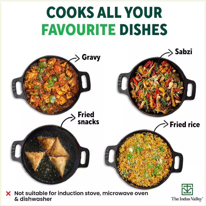 Super Smooth Cast Iron Kadai 2.5L, Pre-seasoned, Naturally Nonstick, 100% Pure, Toxin-free, Free 110 Spatula 25.4cm - Image 10