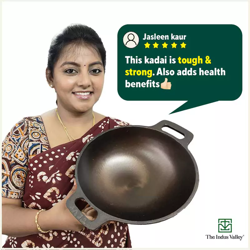 Super Smooth Cast Iron Kadai 2.5L, Pre-seasoned, Naturally Nonstick, 100% Pure, Toxin-free, Free 110 Spatula 25.4cm - Image 11