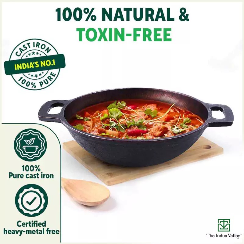 Super Smooth Cast Iron Kadai 2.5L, Pre-seasoned, Naturally Nonstick, 100% Pure, Toxin-free, Free 110 Spatula 25.4cm - Image 4