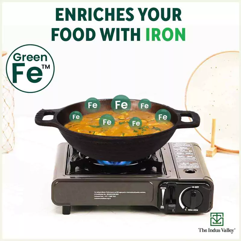 Super Smooth Cast Iron Kadai 2.5L, Pre-seasoned, Naturally Nonstick, 100% Pure, Toxin-free, Free 110 Spatula 25.4cm - Image 5