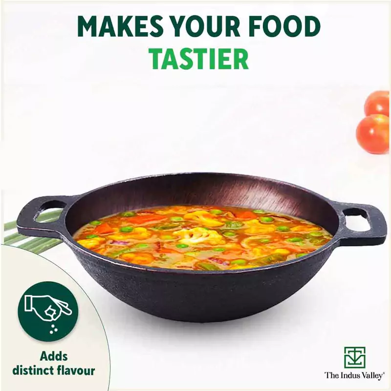 Super Smooth Cast Iron Kadai 2.5L, Pre-seasoned, Naturally Nonstick, 100% Pure, Toxin-free, Free 110 Spatula 25.4cm - Image 8