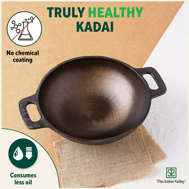Super Smooth Cast Iron Kadai 2.5L + Free ₹400 TadkaPan,Pre-seasoned, Nonstick, 100% Pure, Toxin-free - Image 4