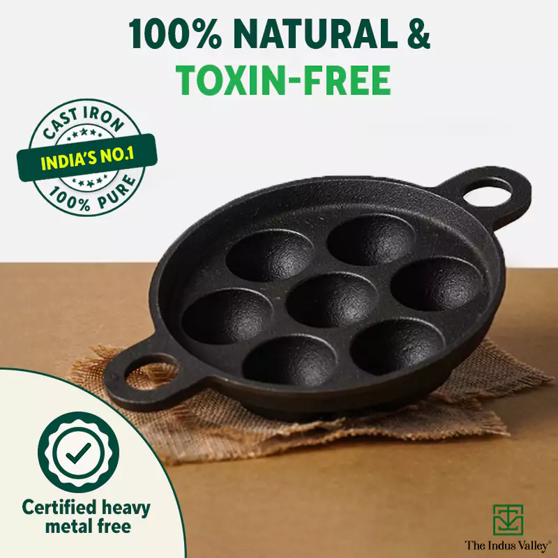 Super Smooth 7 Pit/Cup Cast Iron Paniyaram/Appe Pan 18.9cm+ Free Spatula, Pre-seasoned, Natural Nonstick, 100% Pure, Toxin-free - Image 4
